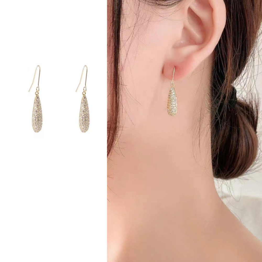 S925 Silver Needle Ear Hook Metal Diamond Drop Earrings Women's Korean Niche Light Luxury High-end Lady Earrings Pendant