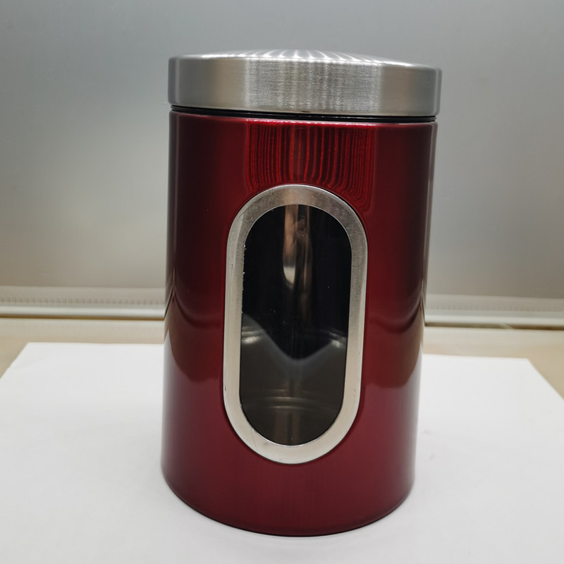Cocina frijol Ventana de almacenamiento de alimentos tarro de té tuerca de café snack sellado de 3 piezas de acero inoxidable tarro de almacenamiento