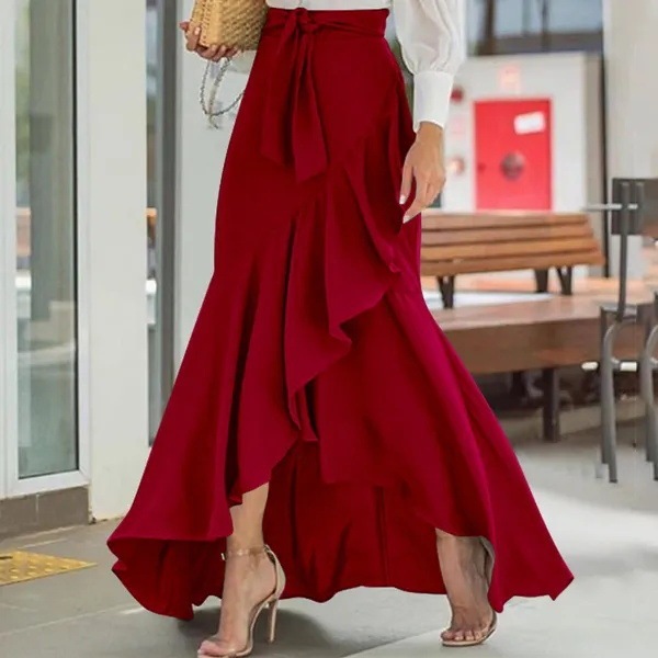2026 Cross-Border Mermaid Skirt with Ruffled Irregular Hem, High Waist, Casual Elegant Wrap Long Skirt for Women