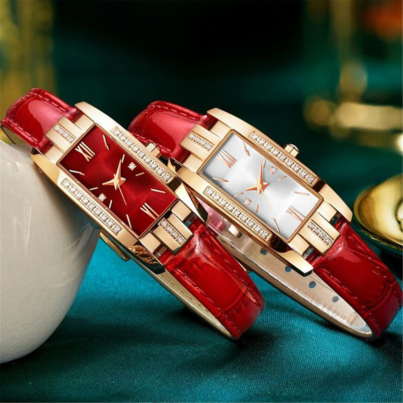 TikTok Internet Celebrity Live Streaming Traffic Small Green Face Diamond-Inlaid Square Women's Watch Vintage Fashion Women's Wristwatch
