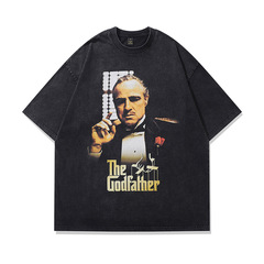 TKPA American high street retro bandit figure direct spray printing washing old short-sleeved T-shirt men and women street half-sleeved