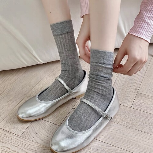 Black and White Striped Women's Summer Thin Ins Trendy Miu Ballet Style Runway Stockings Japanese JK Calf Length Bunchy Socks
