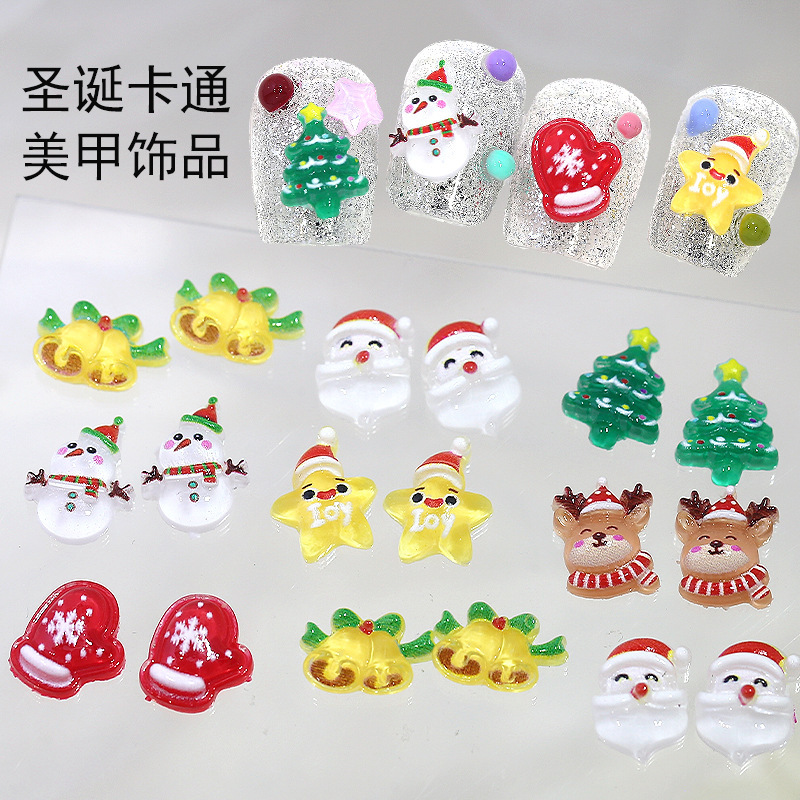 Cartoon Christmas Nail Art Jewelry New Cute Santa Claus Snowman Bell Resin Drill Nail Accessories Wholesale