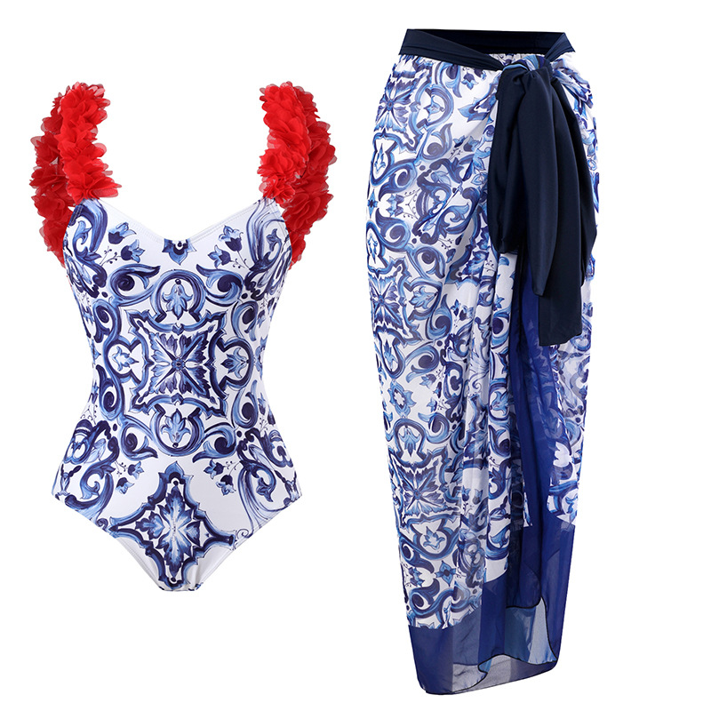 71g Weight Sleeveless Sleeve Length Polyester Fabric Type Skirt Sets Sets Type 2 Piece Set Quantity Swimming Occasion V Neck Neckline Skinny Fit Type Printing Pattern Women'S Gender Beach Style Women's Beach Printing 2 Piece Set One Piece