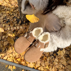 【蘇茵茵同款】真皮版~復古真皮內增高毛毛勃肯單鞋女包頭半拖