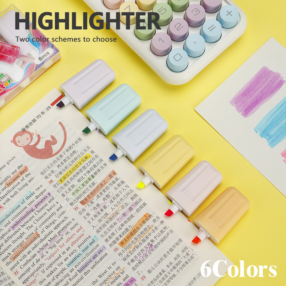Cute estilo helado resaltador 6 color conjunto de bolígrafo de graffiti de color DIY bolígrafo para estudiantes de puntos clave