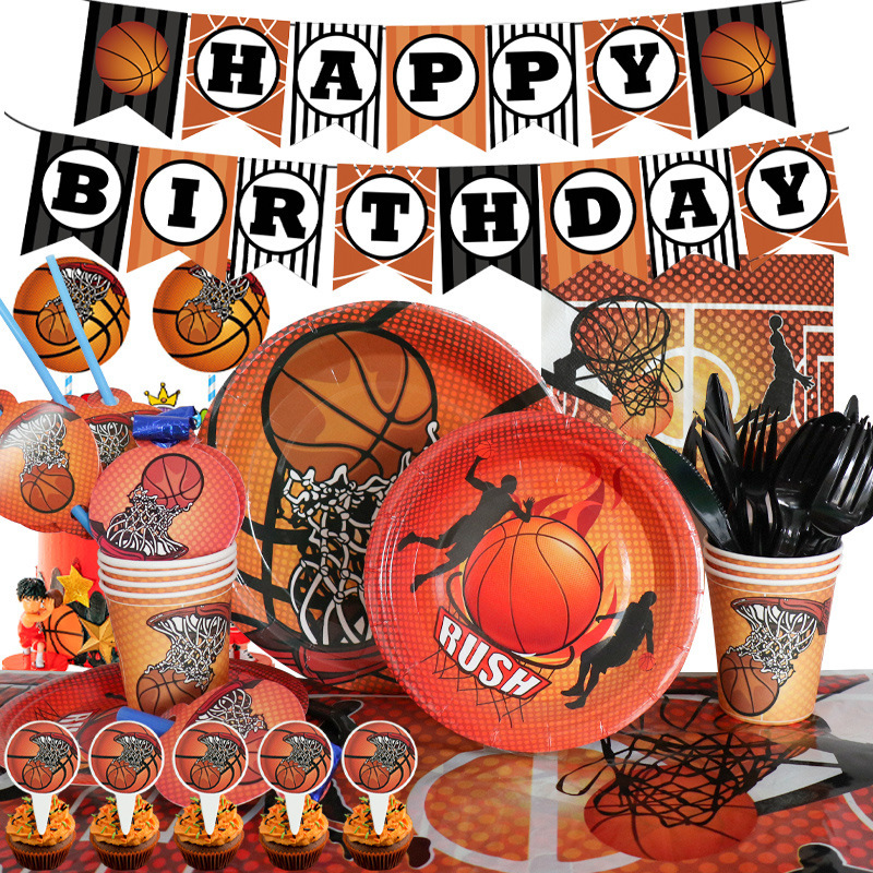 Cross Border Party in stock Basketball Party Tableware suit Basketball Disposable Paper Tray Paper Cup School Party Decorations Cross Border Party in stock Basketball Party Tableware suit Basketball Disposable Paper Tray Paper Cup School Party Decorations