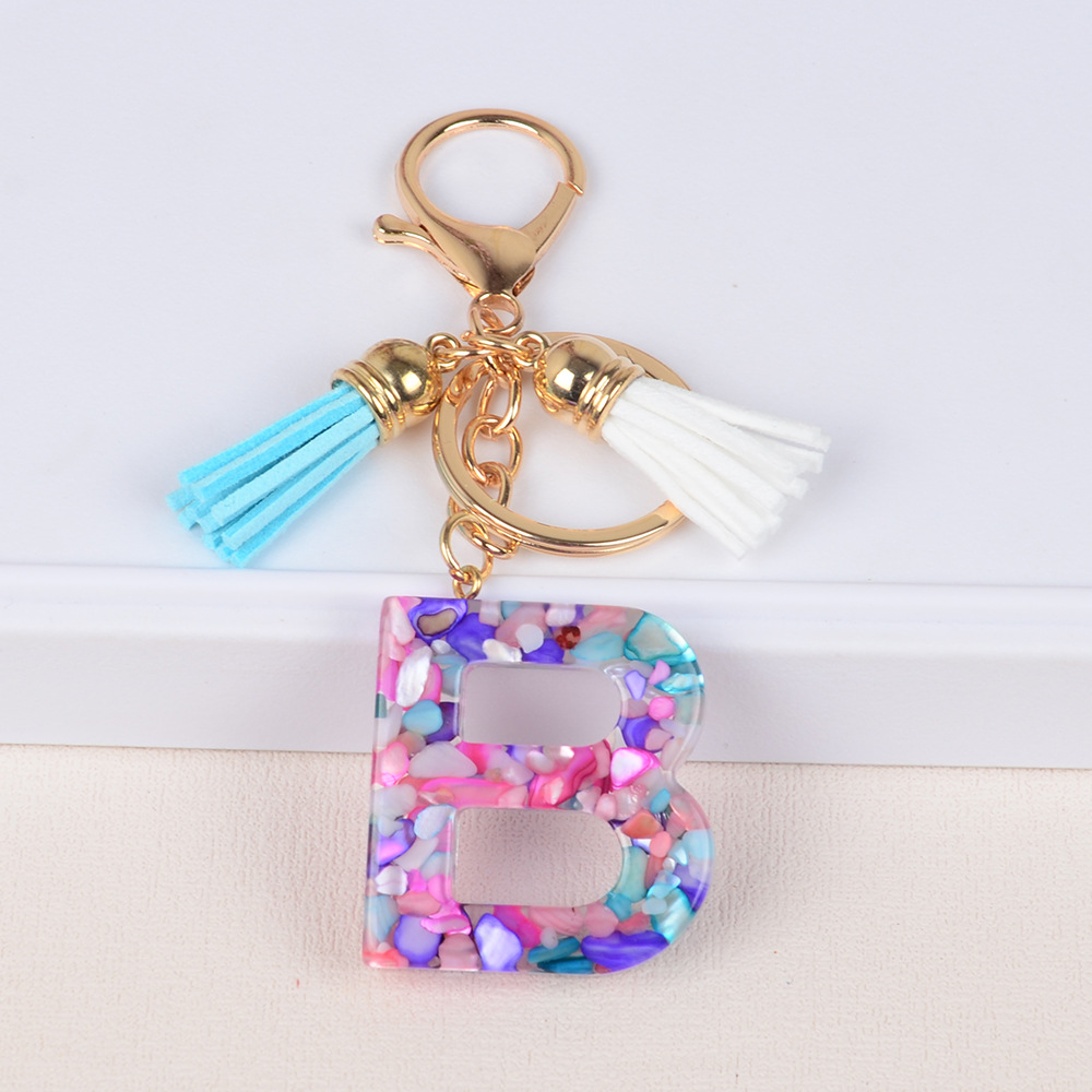Keychain de iniciales de goteo de pegamento mezcla de piedra de letras de llaves lindas bolsos de damas llaves de automóviles colgantes joyas