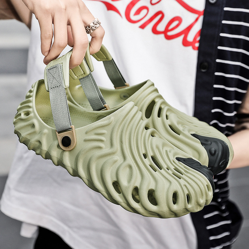 Huella digital agujero zapatos personalidad hombres 2023 verano casual al aire libre antideslizante plataforma sandalias pareja playa cerrada dedo del pie zapatillas