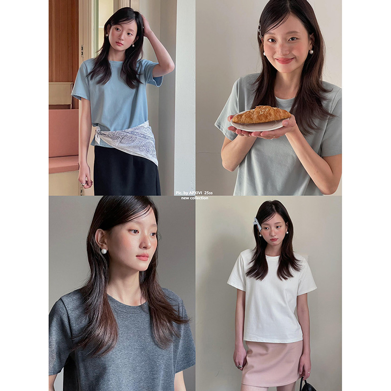 [Blogger's Regular Fit Tee in 5 Colors] Goming Round Neck T-Shirt, New Summer Style, Short-Sleeve Base Layer Top W741B