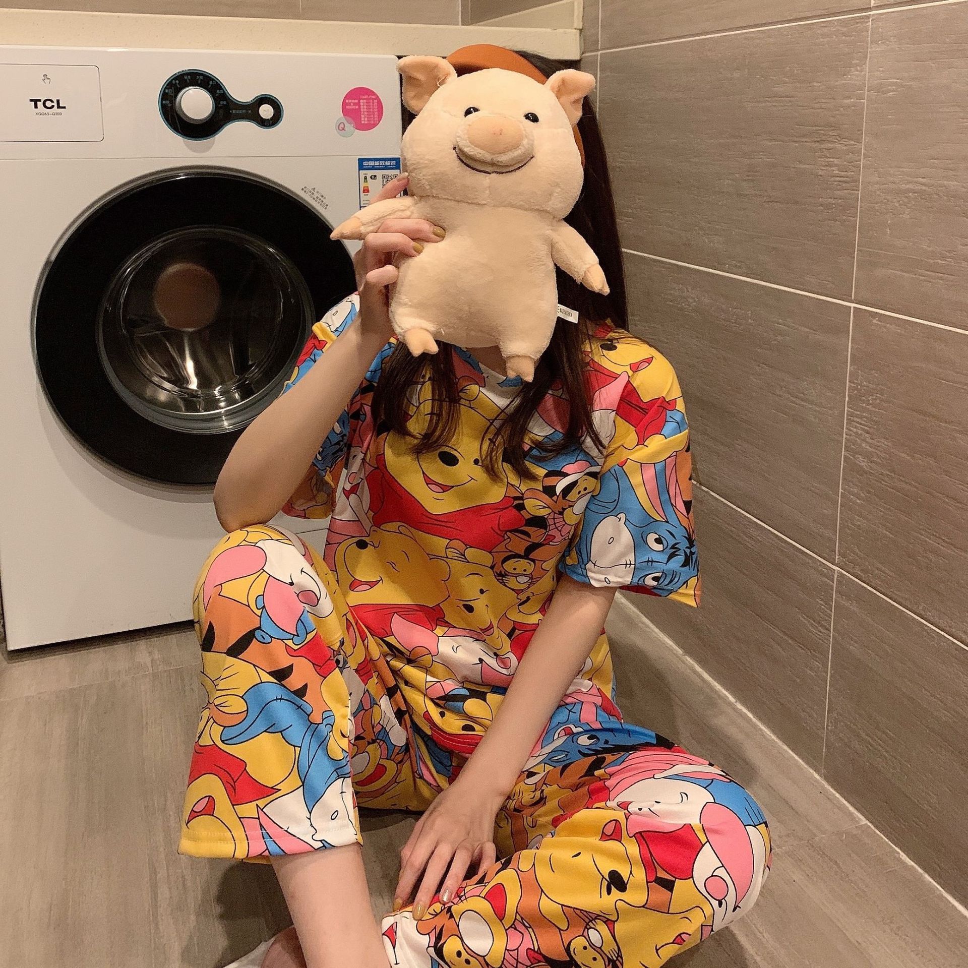 Pantalones de verano de manga corta pijamas de verano de las mujeres de estilo coreano de dibujos animados lindo de las mujeres prendas de vestir exteriores