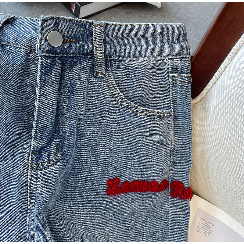 Women's Clothing autumn new design letter embroidered denim high waist slim all match wide leg pants_voghion.com