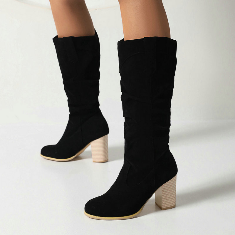 Women's Boots, Round Toe, Thick Heel, Super High Heel, Black Knee-High Boots, Brown High Boots, Over-The-Knee Boots, Women's Shoes
