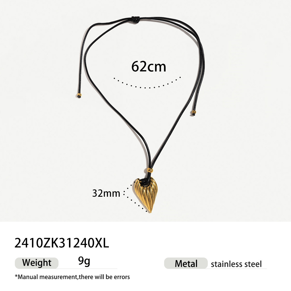TAINA Omei INS transfronterizo 18k oro chapado collar de acero titanio largo ajustable cuerdas negras hojas suéter cadena al por mayor image 7