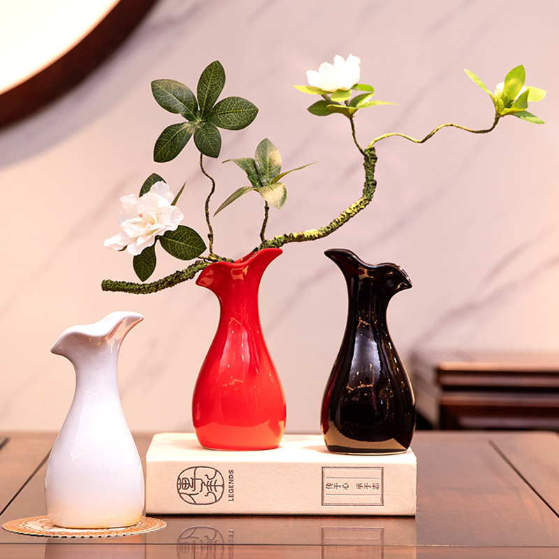 Japanese-style black and white red ceramic dried flower vase creative home living room shop floral decoration item shelf accent