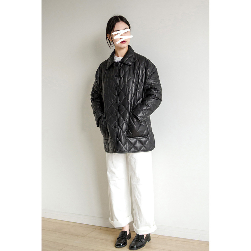 Haining Autumn and Winter Genuine Leather Ultra-Light down Jacket, Loose Diamond Pattern Warm Duck down Women's Coat Wholesale