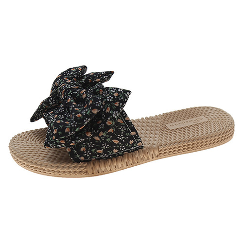 Cross-border new summer slippers, women's outerwear flat fashion bow ins trendy beach flower sandals wholesale