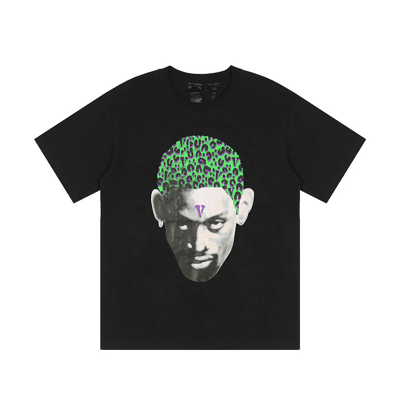 American-Style Trendy Brand Dennis Rodman Star Model Spoof Avatar Print Cotton Short-Sleeve T-Shirt for Men, Loose Fit
