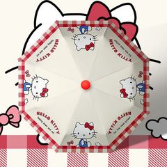 格纹凯蒂猫雨伞学生专用三折八骨折叠自动伞防紫外线黑胶遮阳伞