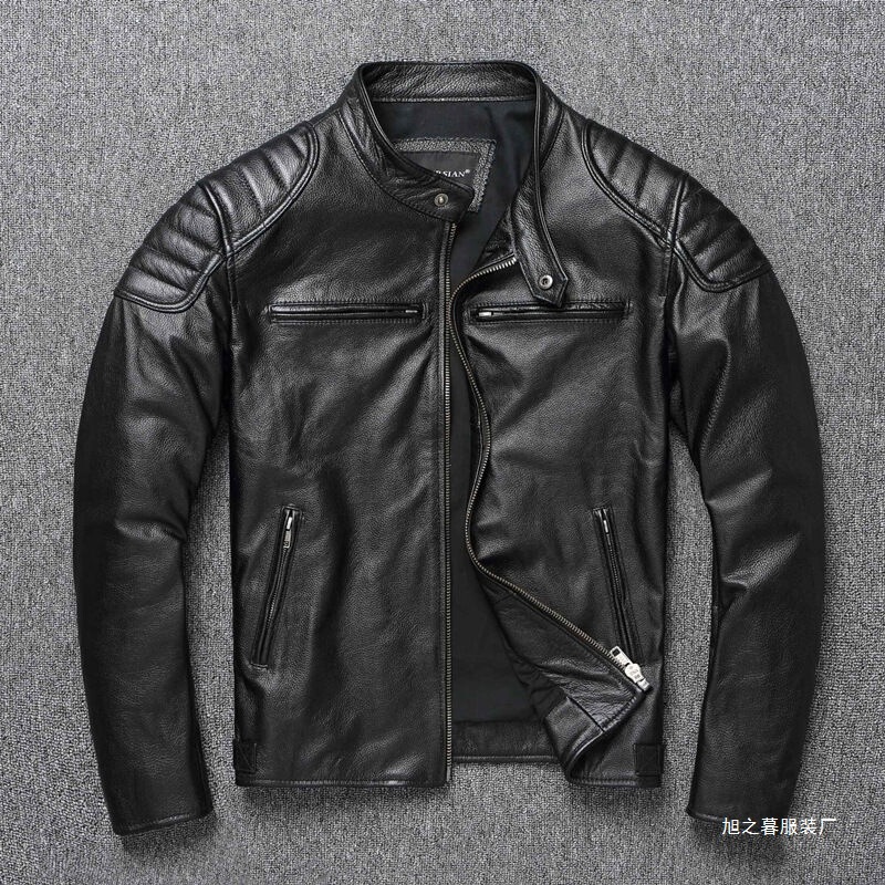 New Style Premium Genuine Leather Jacket for Men, Stand Collar Biker Jacket, Trendy Korean Style for Young Men, Spring and Autumn Leather Jacket