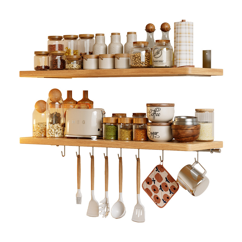 Estante de pared de cocina sin agujeros de madera sólida tablero de una palabra de comedor bar condimentos estante de almacenamiento colgando pared divisoria