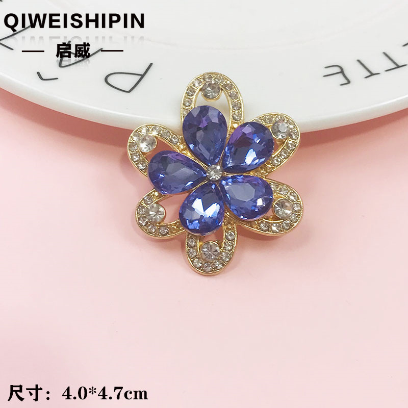 启威长方形花盘珍珠钻五角diy材料 水钻扣鞋包包花配饰  合金配件|undefined