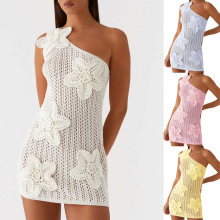 2025欧美跨境时尚新款性感镂空露肩海星沙滩裙休闲度假辣妹包臀裙