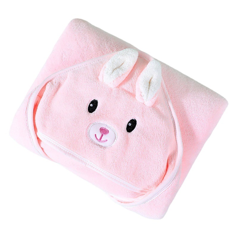 Baby Bath Towel Newborn Hug Covered Coral Fleece Covered Towel Embroidered Embroidered Blanket Animal Closed Eyes Hooded Cloak