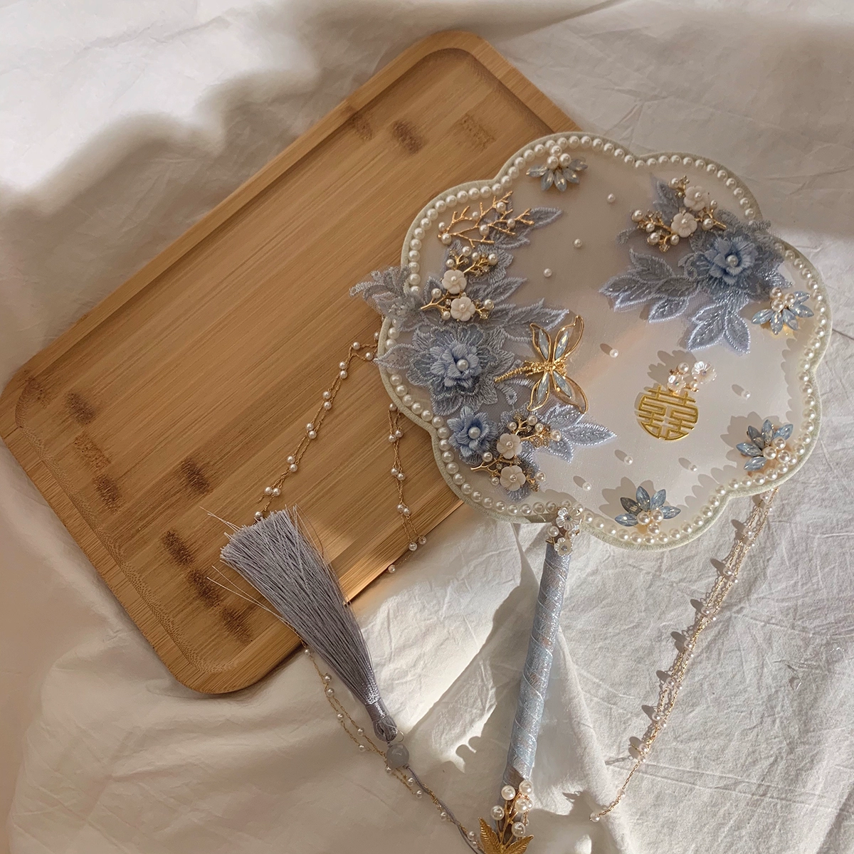 Genuine blue double-sided materials set for bride, Chinese style