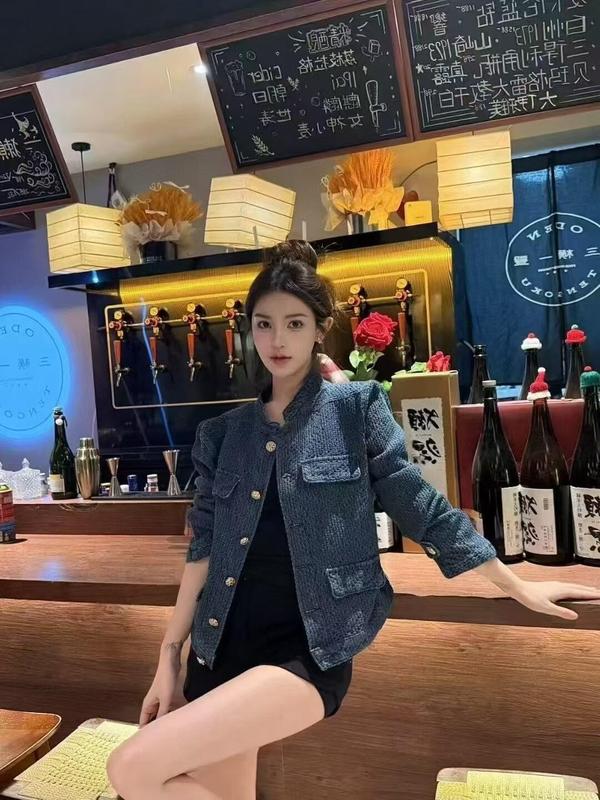 小香风复古肌理感蓝色牛仔外套女装春季感宽松夹克气质长袖开衫|undefined
