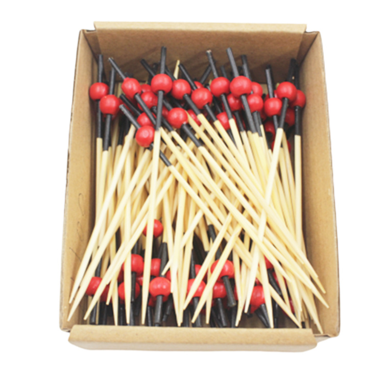 Cuentas de compra directa de empresa desechable palo de fruta varilla negra bola roja cuentas serie palo de cóctel