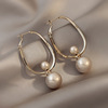 Silver needle from pearl, earrings, simple and elegant design, flowered
