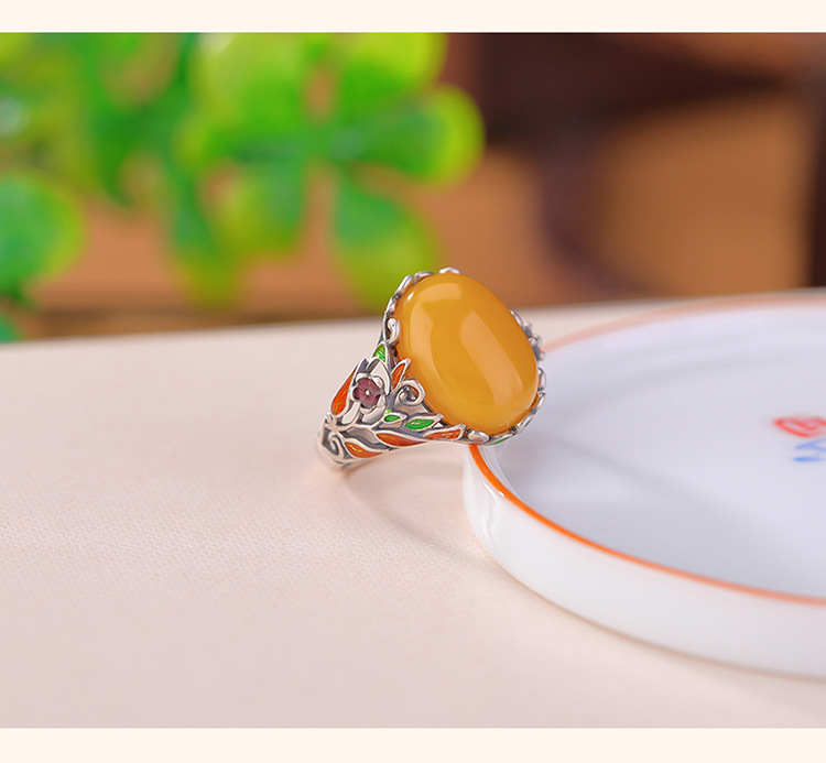 Nhẫn bạc S925 phong cách retro họa tiết men lá mặt trứng, khí chất hoang dã — Bạc 925 chi tiết 4