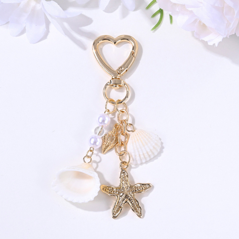 Starfish Shell Pearl Keychain Cross-Border Hot-Selling Beach Ocean Style Bag Car Pendant New Style Ornament