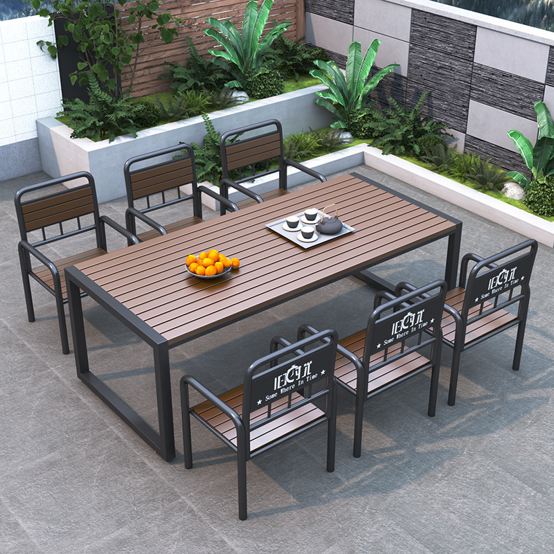 Rust-Free Outdoor Courtyard Tables and Chairs Open-Air Leisure Internet Celebrity Coffee Milk Tea Shop Waterproof Outdoor Plastic Wood Table and Chair Combination