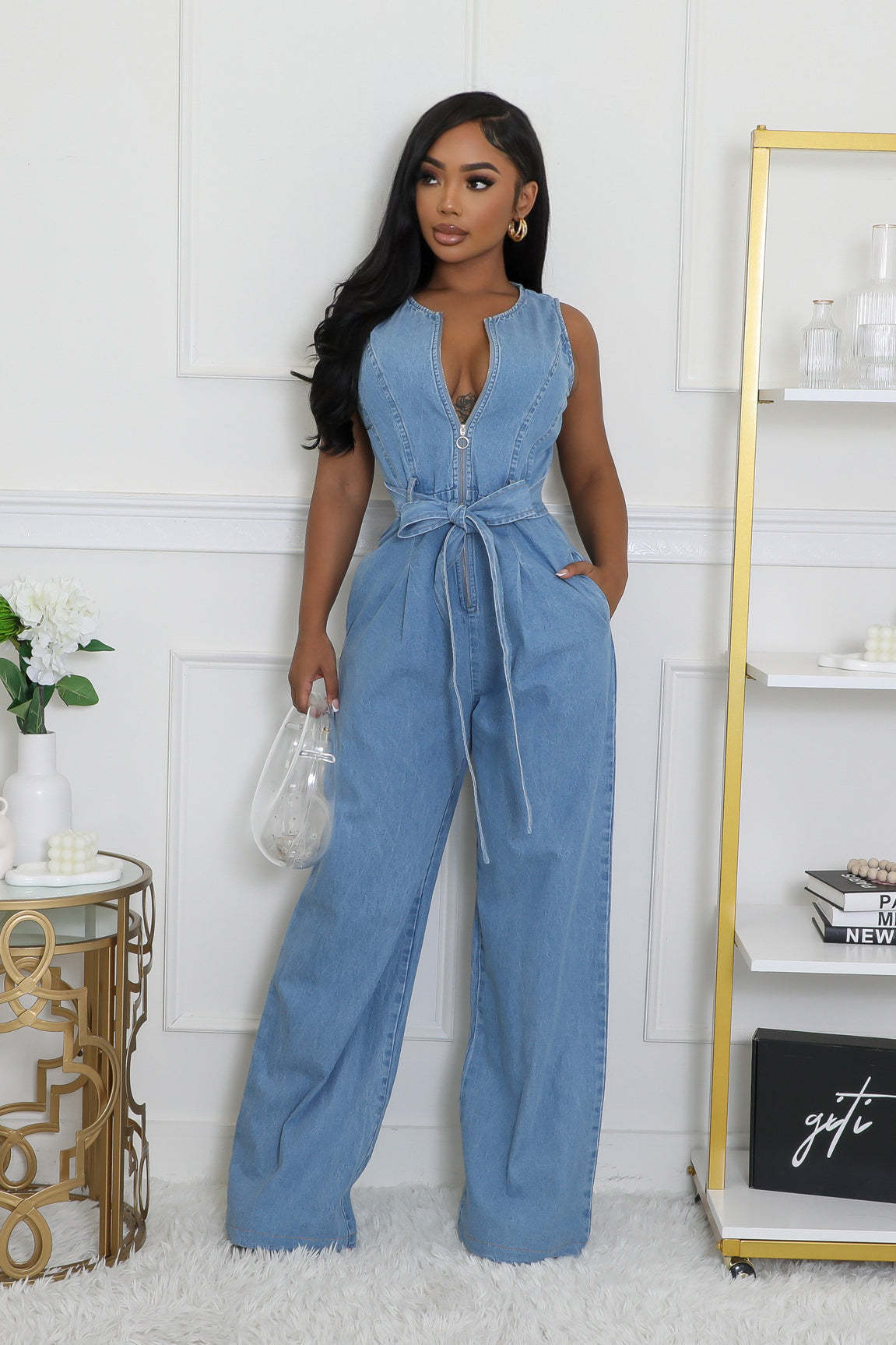 728g Weight Sleeveless Sleeve Length Full Length Pants Length Cotton, Denim Fabric Type High Waist Waist Line Jumpsuits Pants Type Bodysuits Tops Type Daily Occasion Loose Fit Type Solid Color Pattern Summer Season Women's Gender Belt Design Casual Style Women's Daily Bodysuits Casual Solid Color Full Length Belt Jumpsuits 1