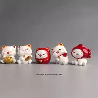 微景观可爱新年招财猫公仔萌粒 diy装饰品盲袋配件桌面车载小摆件