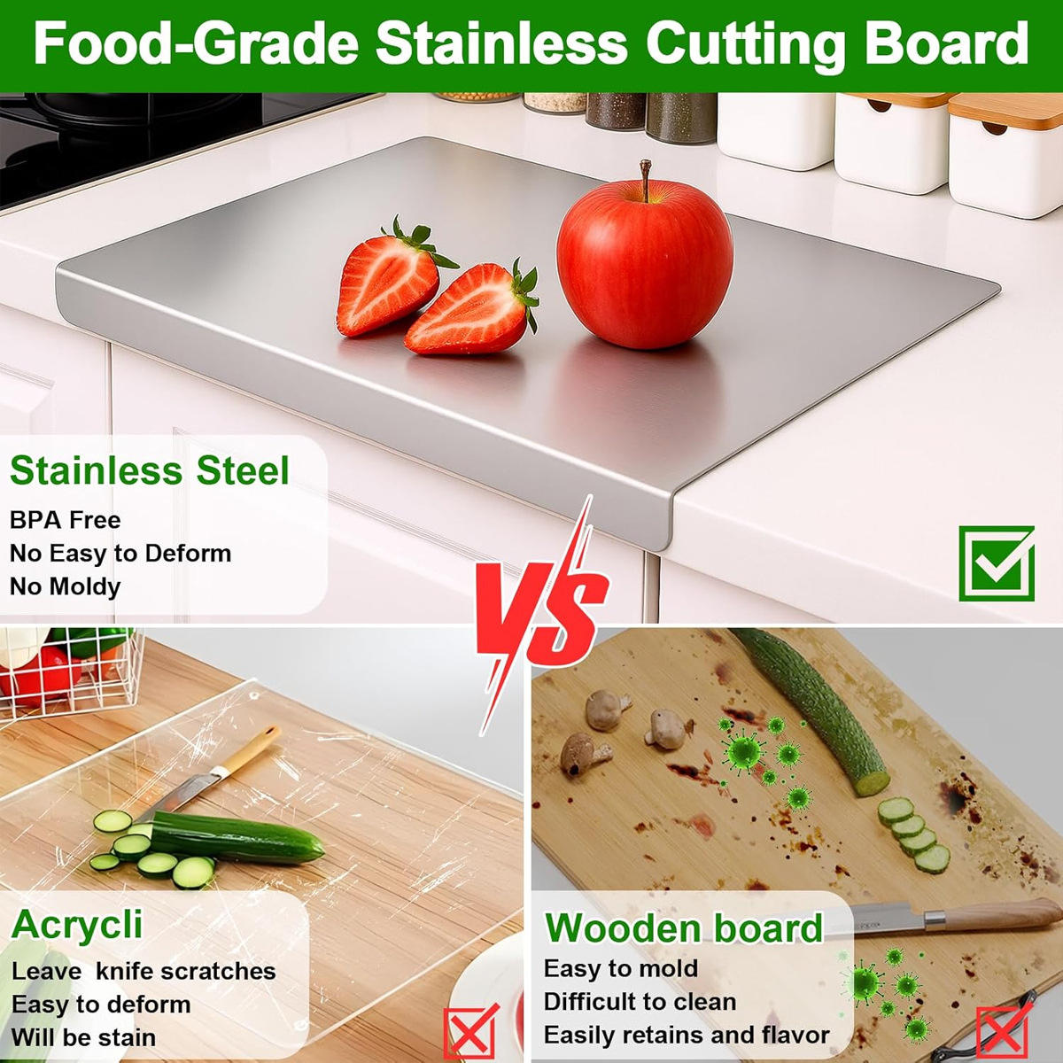 Tablero de acero inoxidable doblado para regalos transfronterizos tablero de corte horneado de grado alimenticio 304 tablero de corte de acero inoxidable