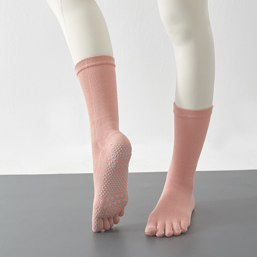 Horizontal stripe high elastic professional women's non-slip yoga socks autumn and winter dance toe socks pressure socks training running socks