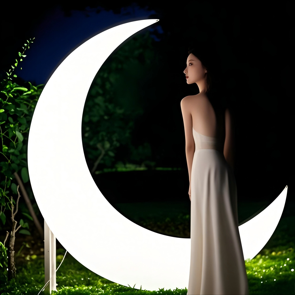 2米七彩發光太陽能充電月亮燈戶外燈光庭院裝飾美陳活動展覽裝飾