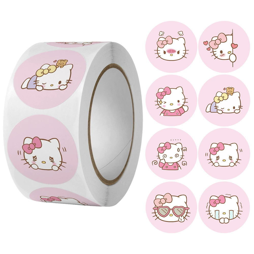 Sticker Roll (Hello Kitty) round cartoon stickers, assorted designs, birthday gift pack