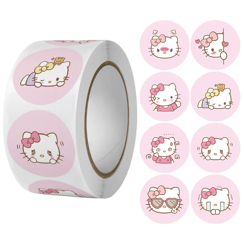 Sticker Roll (Hello Kitty) round cartoon stickers, assorted designs, birthday gift pack