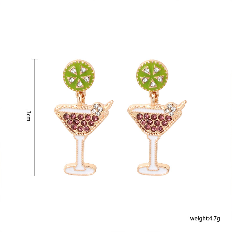 cute niche design wine glass earrings new fashion temperament alloy earrings