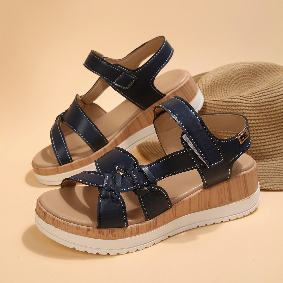 Women's Platform Wedge Sandals Comfort Velcro Cross Strap Shoes_voghion.com
