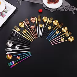 410葡萄牙不锈钢刀叉勺 哑光加厚圆柄黑金牛排刀叉勺咖啡勺套装