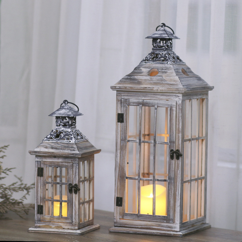 European Retro Candlestick Wooden Wind Lamp Candle Lamp Home Wedding Photography Props Balcony Garden Decoration