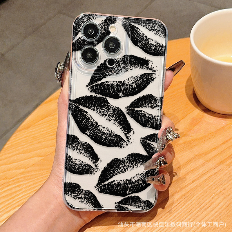 满屏黑色嘴唇iPhone15手机壳14苹果13Pro/12/11新款17/16PROMAX软
