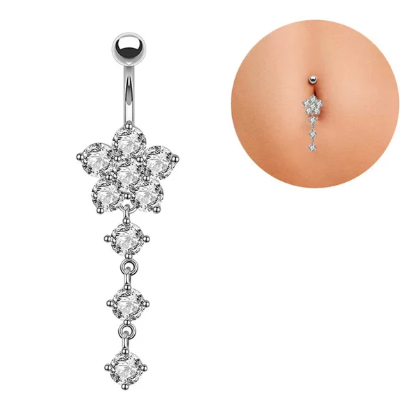 Jewelry Factory Cross-Border Hot-Selling Plum Blossom Belly Button Ring Piercing Jewelry 316 Stainless Steel Belly Button Stud Flower Tassel Navel Ring