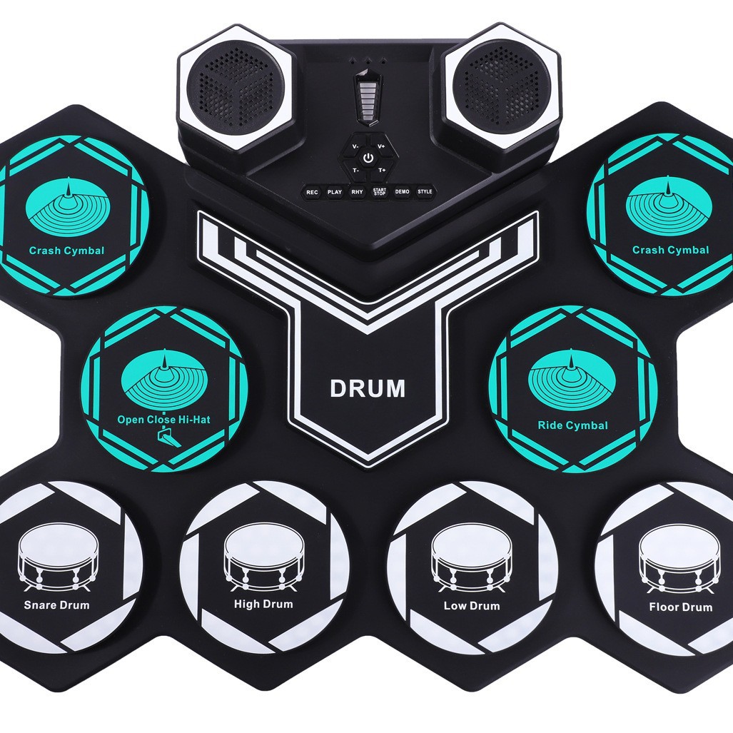 Bluetooth doble altavoz rollo de mano USB tambor electrónico portátil tambor práctica tambor plegable de silicona tambor eléctrico tambor de jazz