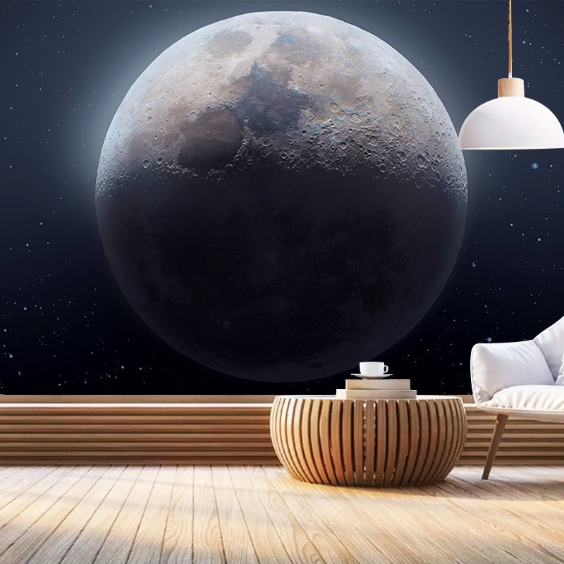 简约星空墙纸梦幻月球主题酒店背景墙布酒吧包厢防潮墙布